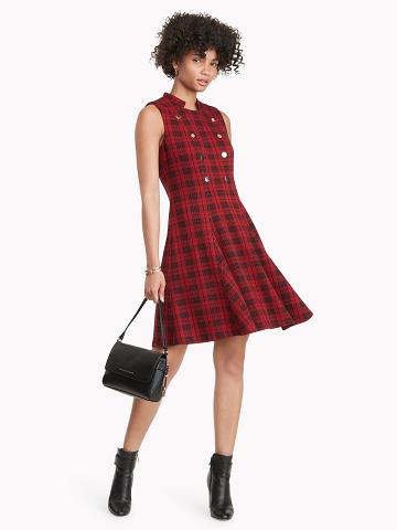 Női Tommy Hilfiger Essential Plaid Knit Dresses Piros Fekete | HU 70XYU